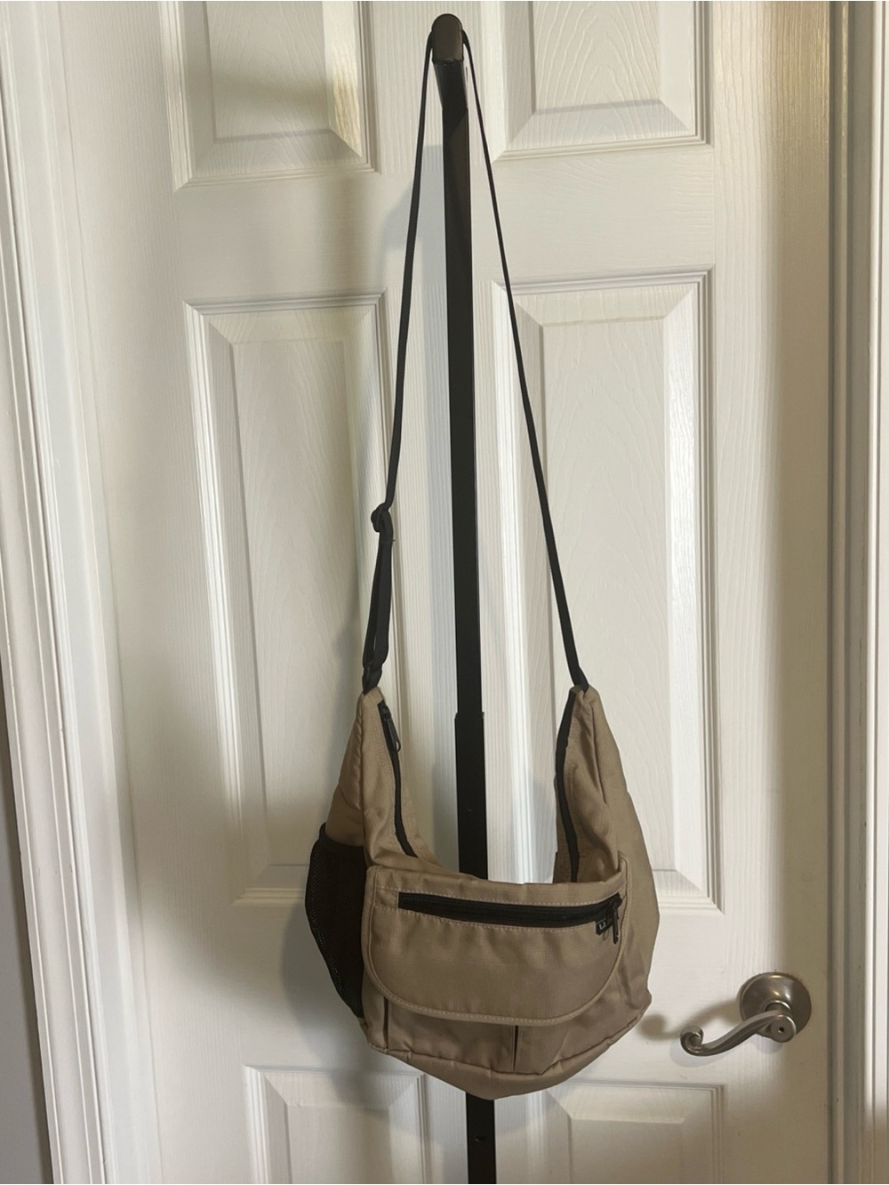 LL Bean Shoulder Bag Purse with Water Bottle Holder Color Beige Trip Convenient